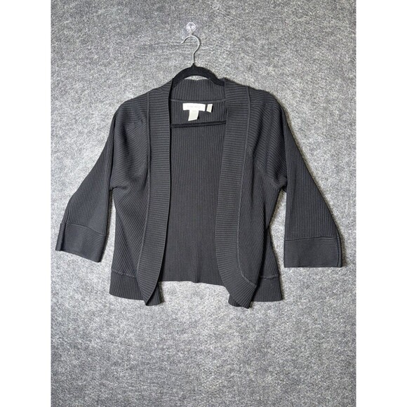 Vintage Nine West Silk Blend Cardigan Black Ribbed Y2K Bolero Shrug Size L - Picture 2 of 5